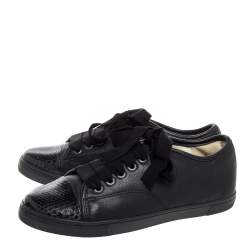Pre Owned Lanvin Black Leather Lace Up Low Top Sneakers Size 37