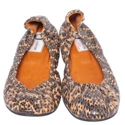 Pre Owned Lanvin Black/Beige Python Embossed Leather Scrunch Ballet Flats Size 39