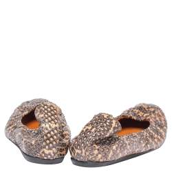 Pre Owned Lanvin Black/Beige Python Embossed Leather Scrunch Ballet Flats Size 39