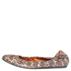 Pre Owned Lanvin Black/Beige Python Embossed Leather Scrunch Ballet Flats Size 39