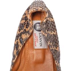 Pre Owned Lanvin Black/Beige Python Embossed Leather Scrunch Ballet Flats Size 39