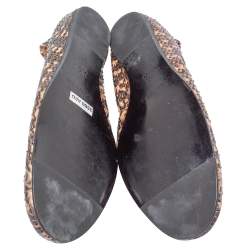 Pre Owned Lanvin Black/Beige Python Embossed Leather Scrunch Ballet Flats Size 39