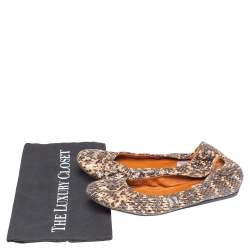 Pre Owned Lanvin Black/Beige Python Embossed Leather Scrunch Ballet Flats Size 39