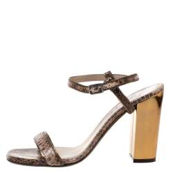 Lanvin Brown Python Leather Block Heel Ankle Strap Sandals Size 39