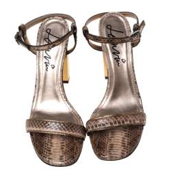 Lanvin Brown Python Leather Block Heel Ankle Strap Sandals Size 39