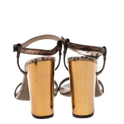 Lanvin Brown Python Leather Block Heel Ankle Strap Sandals Size 39