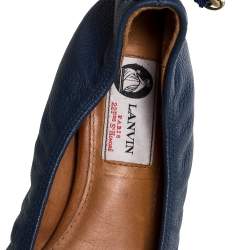 Pre Owned Lanvin Blue Leather And Ribbon Ankle Spring Ring Chain Ballet Flats Size 38.5