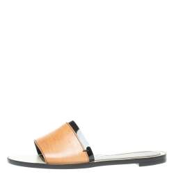 Pre Owned Lanvin Brown Leather Flat Slides Size 41