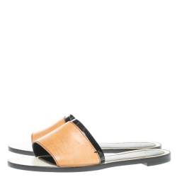 Pre Owned Lanvin Brown Leather Flat Slides Size 41
