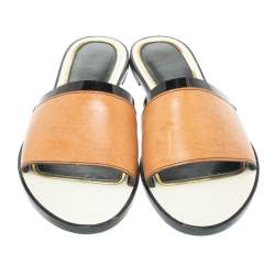 Pre Owned Lanvin Brown Leather Flat Slides Size 41