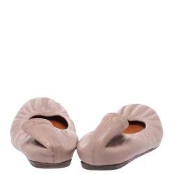 Pre Owned Lanvin Grey Leather Scrunch Ballet Flats Size 39.5