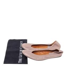 Pre Owned Lanvin Grey Leather Scrunch Ballet Flats Size 39.5