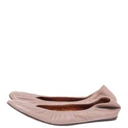 Pre Owned Lanvin Grey Leather Scrunch Ballet Flats Size 39.5