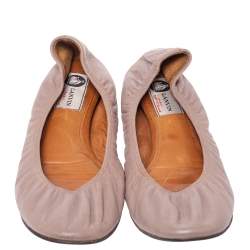 Pre Owned Lanvin Grey Leather Scrunch Ballet Flats Size 39.5