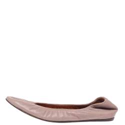 Pre Owned Lanvin Grey Leather Scrunch Ballet Flats Size 39.5