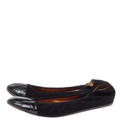 Pre Owned Lanvin Black Croc Embossed Leather And Suede Ballet Flats Size 39.5