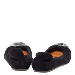 Pre Owned Lanvin Black Croc Embossed Leather And Suede Ballet Flats Size 39.5