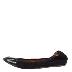 Pre Owned Lanvin Black Croc Embossed Leather And Suede Ballet Flats Size 39.5