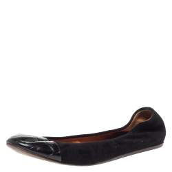 Pre Owned Lanvin Black Croc Embossed Leather And Suede Ballet Flats Size 39.5