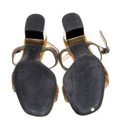 Pre Owned Lanvin Brown/Grey Suede Studded Ankle Strap Sandals Size 37.5