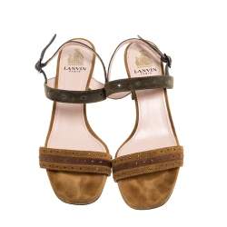 Pre Owned Lanvin Brown/Grey Suede Studded Ankle Strap Sandals Size 37.5