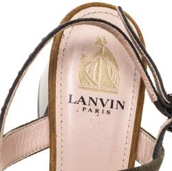 Pre Owned Lanvin Brown/Grey Suede Studded Ankle Strap Sandals Size 37.5