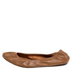 Pre Owned Lanvin Brown Perforated Leather Scrunch Ballet Flats Size 38