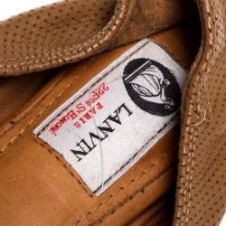 Pre Owned Lanvin Brown Perforated Leather Scrunch Ballet Flats Size 38