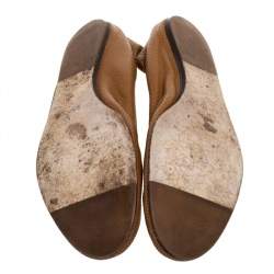 Pre Owned Lanvin Brown Perforated Leather Scrunch Ballet Flats Size 38