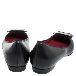 Pre Owned Lanvin Black Leather Pointed Toe Slip on Ballet Flats Size 36.5