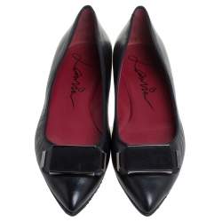 Pre Owned Lanvin Black Leather Pointed Toe Slip on Ballet Flats Size 36.5