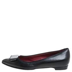 Pre Owned Lanvin Black Leather Pointed Toe Slip on Ballet Flats Size 36.5