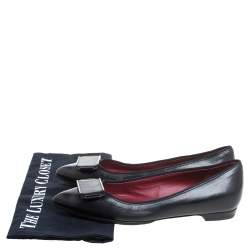 Pre Owned Lanvin Black Leather Pointed Toe Slip on Ballet Flats Size 36.5