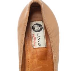 Pre Owned Lanvin Nude Beige Leather Scrunch Wooden Wedge Pumps Size 40