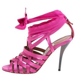 Lanvin Pink Satin Strappy Ankle Wrap Sandals Size 38