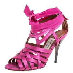 Lanvin Pink Satin Strappy Ankle Wrap Sandals Size 38