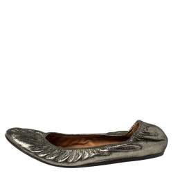 Pre Owned Lanvin Green Shimmery Fabric Scrunch Ballet Flats Size 38.5