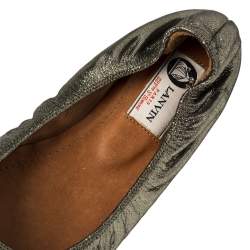 Pre Owned Lanvin Green Shimmery Fabric Scrunch Ballet Flats Size 38.5