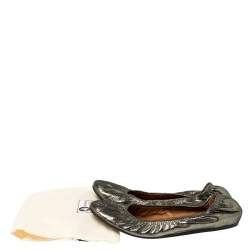 Pre Owned Lanvin Green Shimmery Fabric Scrunch Ballet Flats Size 38.5