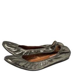 Pre Owned Lanvin Green Shimmery Fabric Scrunch Ballet Flats Size 38.5