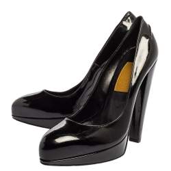 Pre Owned Lanvin Black Patent Leather Platform Pumps Size 38