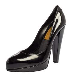 Pre Owned Lanvin Black Patent Leather Platform Pumps Size 38