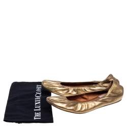 Pre Owned Lanvin Metallic Gold Leather Ballet Flats Size 40