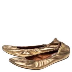 Pre Owned Lanvin Metallic Gold Leather Ballet Flats Size 40