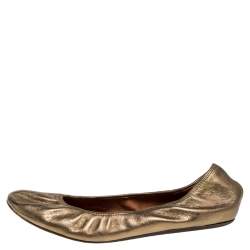 Pre Owned Lanvin Metallic Gold Leather Ballet Flats Size 40
