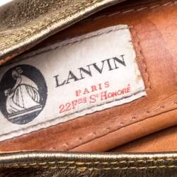 Pre Owned Lanvin Metallic Gold Leather Ballet Flats Size 40