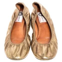Pre Owned Lanvin Metallic Gold Leather Ballet Flats Size 40