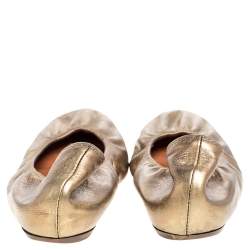 Pre Owned Lanvin Metallic Gold Leather Ballet Flats Size 40