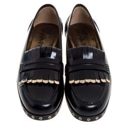 Pre Owned Lanvin Black Leather Fringe Loafers Size 39