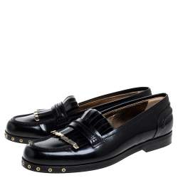 Pre Owned Lanvin Black Leather Fringe Loafers Size 39